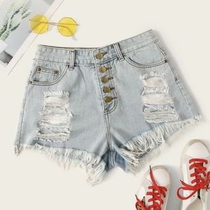 Raw Hem Ripped Denim Shorts